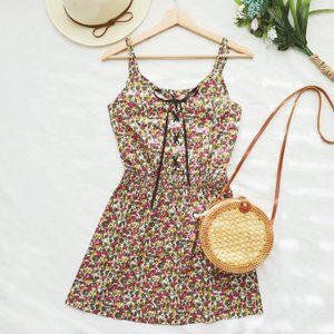 Cotton Poplin Floral Mini Sundress Green size XS